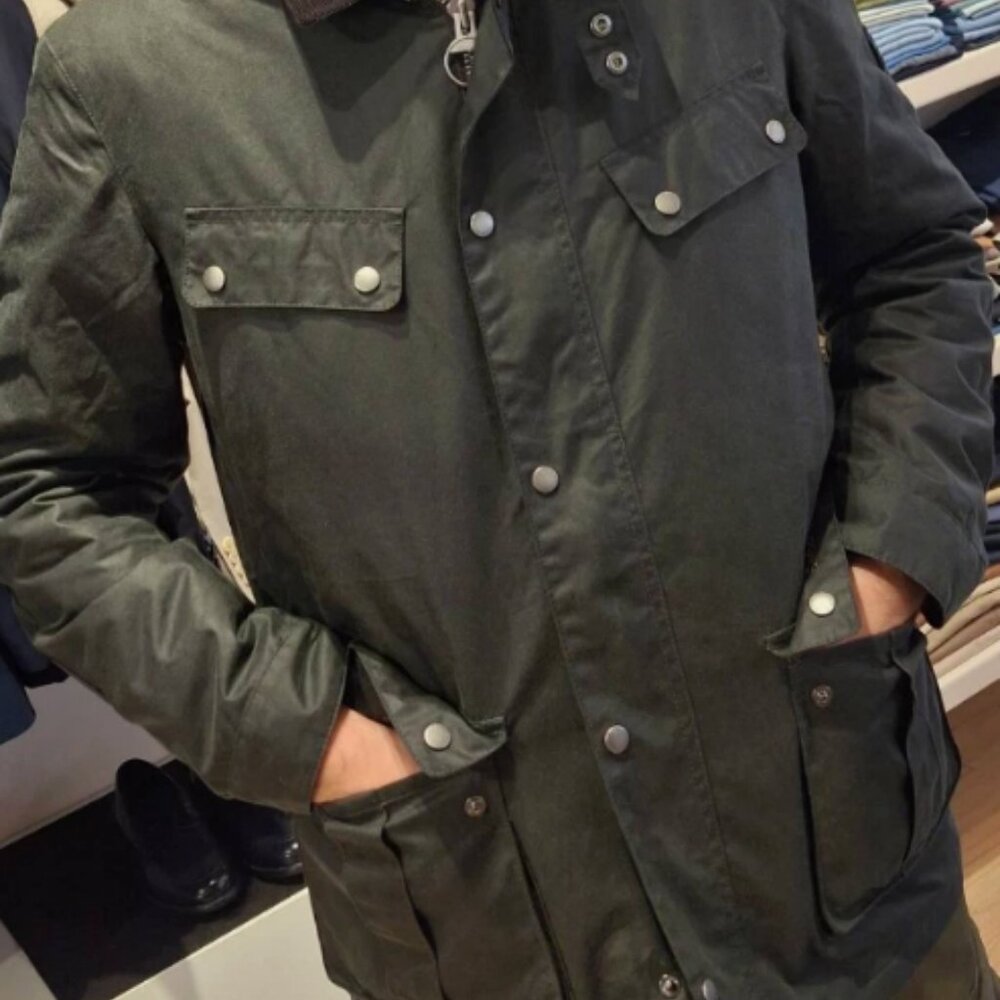Sage ~ Barbour Tourer DUKE Waxed Motorcycle Jacket MSRP$485 British Heritage - Picture 12 of 16
